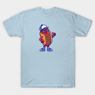 Cool Hotdog Wearing Sunglasses And Hat Cartoon T-Shirt